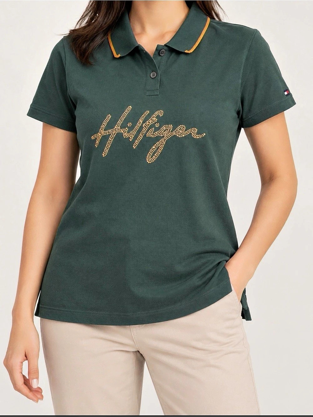 Tommy Hilfiger Women's Polo Shirt in Green Size Medium NWT